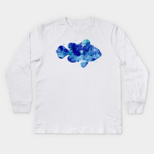 Blue Clown Fish Watercolor Painting Kids Long Sleeve T-Shirt